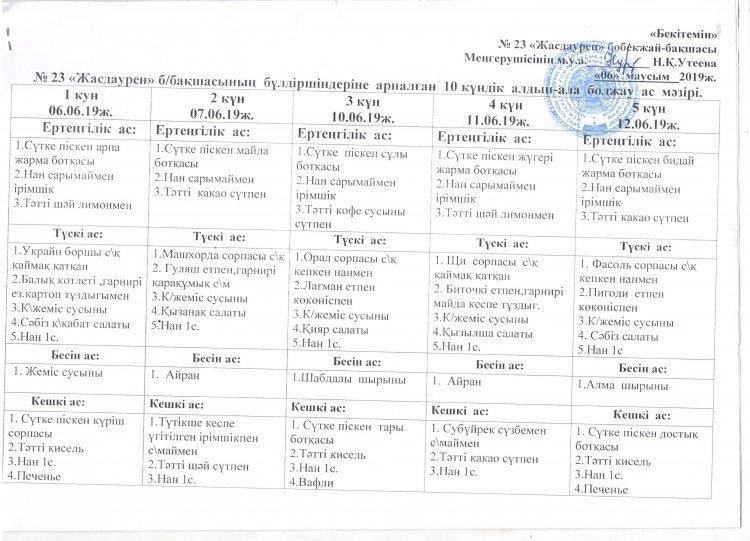 10  күндік ас мәзірі