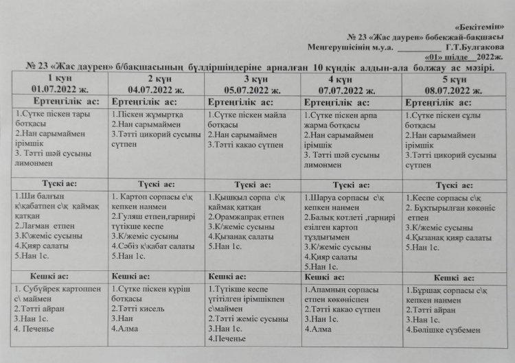 5 күндік ас мәзірі